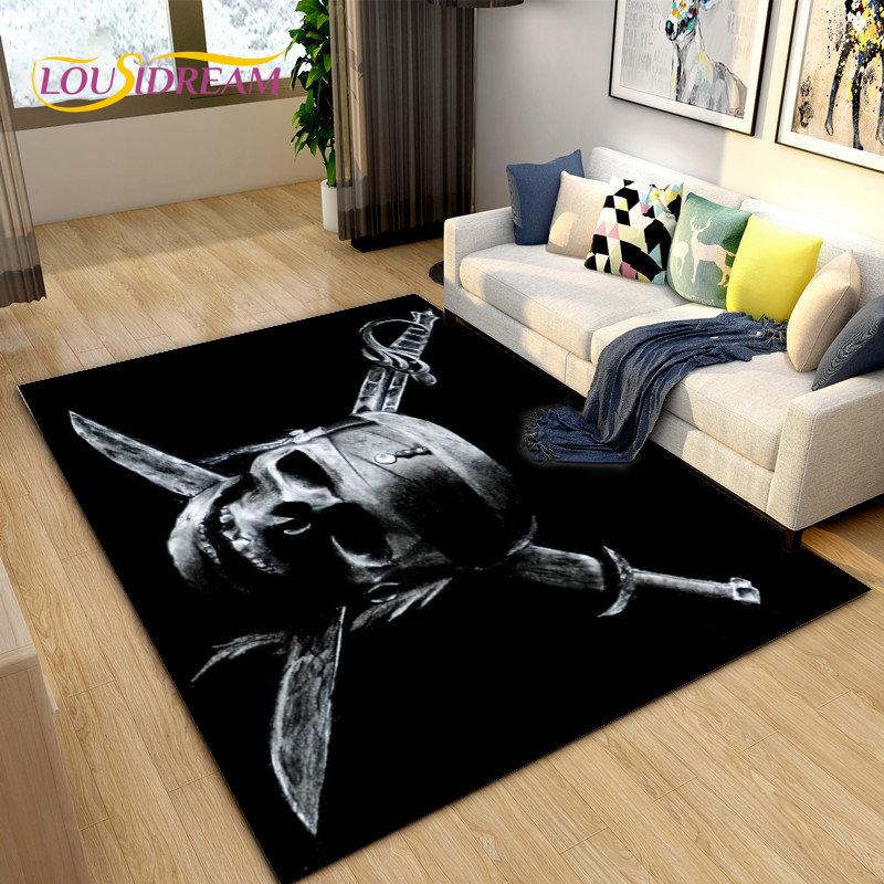 3D Horror Death Skull Pirate  Area Rug,Carpet Rug for Living Room Bedroom Sofa Doormat Decoration, Kids Play Non-slip Floor Mat