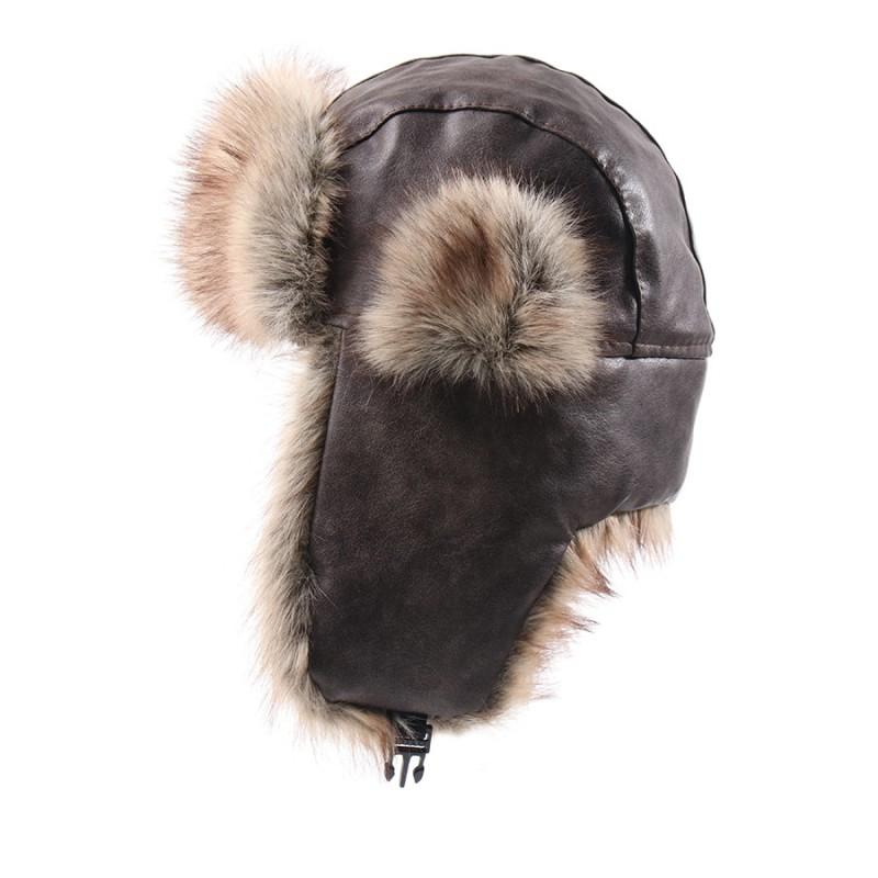 Winter Warm PU Leather Beanie Hat With Fleece Ear Flaps Unisex Thick Knit Cap Cold Weather Outdoor Cycling