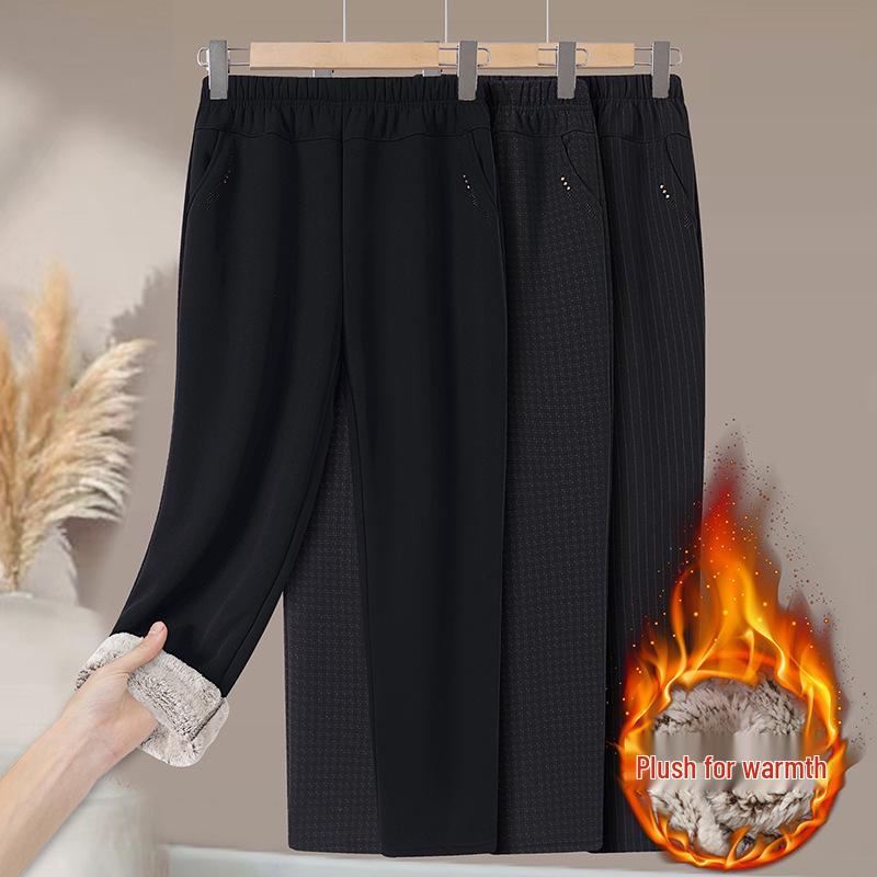 Verdickte Winter-Fleece-Samthose für Frauen mittleren Alters und ältere Frauen - Warm, gerade geschnitten, Übergröße