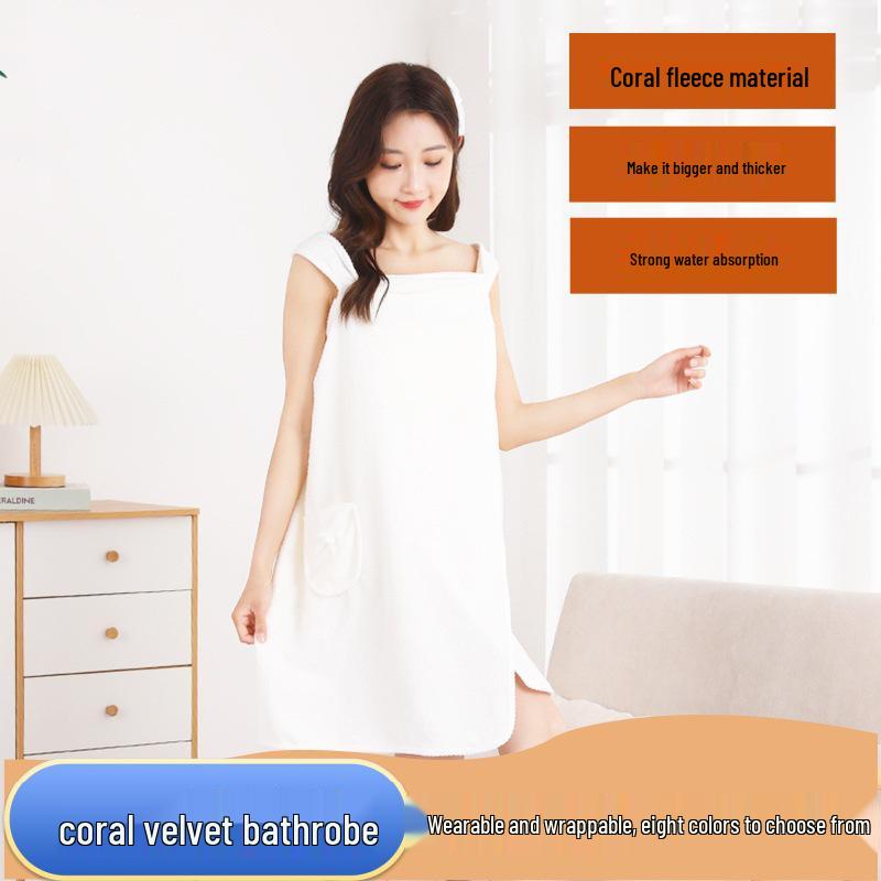 Damen Korallenfleece Tragbarer Bademantel Handtuchrock, Übergröße, 2024 Kollektion