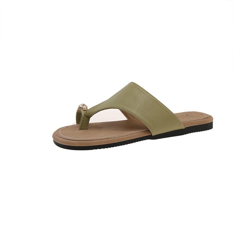 Spring and Summer New Flat-bottomed Sandals New Metal Buckle Niche Retro Style Toe Lazy One-word Slippers