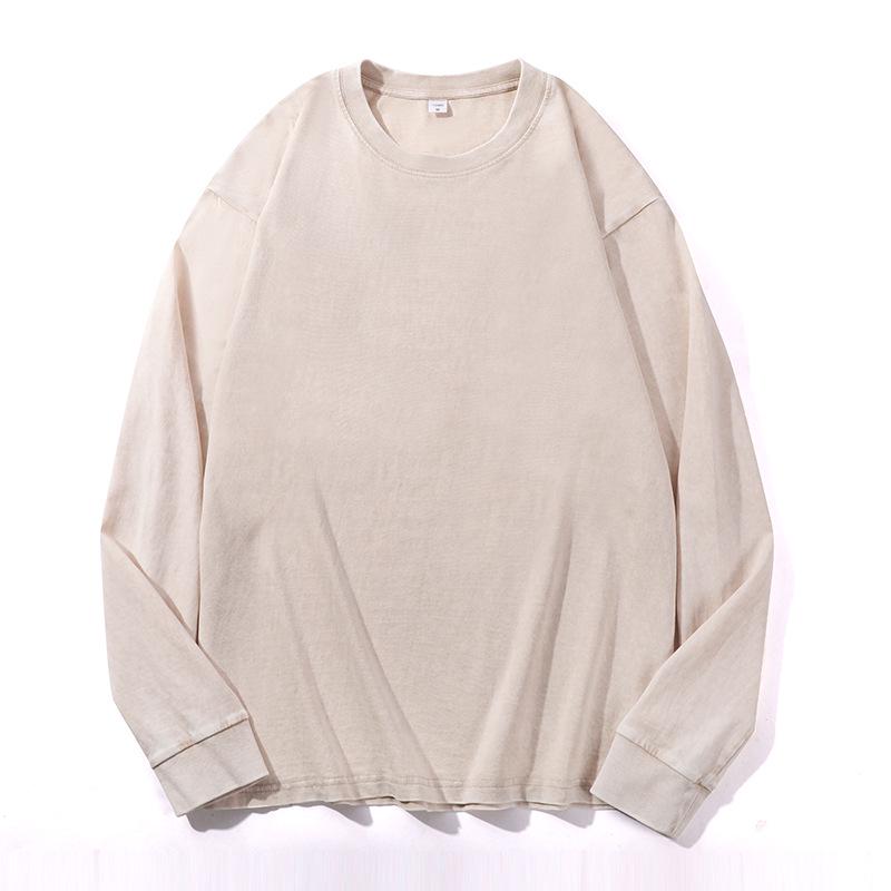 Unisex Retro Colorful Washed Long-Sleeve Pure Cotton Sweater with Ribbed Cuffs