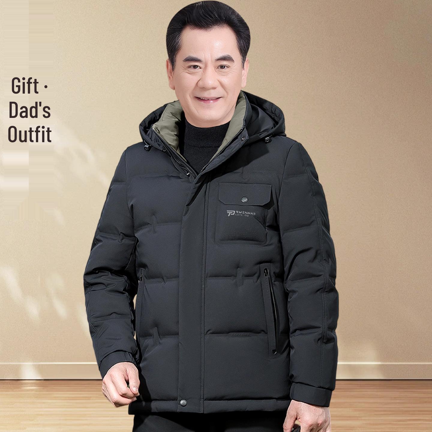 

Men s Winter Hooded Down Jacket - Warm, Thick Coat for Middle-aged and Elderly 175/90-110 kg