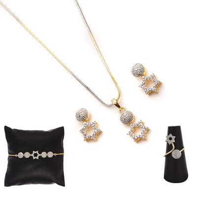 Jewellery Set for Women American Diamond Necklace Set with Earrings, Bracelet and Ring Jewellery for Girls and Women