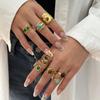 Vintage Ethnic Stainless Steel Gemstone Open Ring For Women Punk Personality Stackable Finger Jewelry Hand Accessories