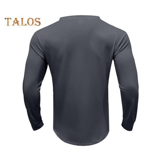 Men Spring Autumn Top Button Decor V Neck Long Sleeves Solid Color Pullover T-shirt Stretchy Slim Fit Fitness Sport Top