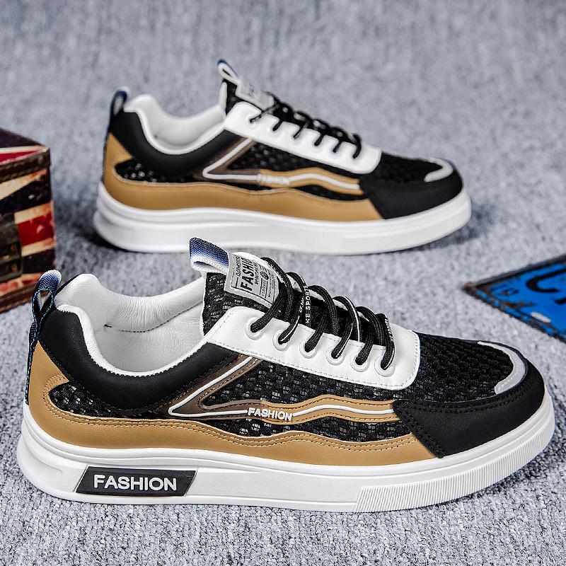 

Модная спортивная обувь, мужская дышащая повседневная уличная обувь с сеткой, удобная нескользящая дорожная обувь на шнуровке, летние мужские туфли на доске, обувь из сетки для мужчин 39 чёрный