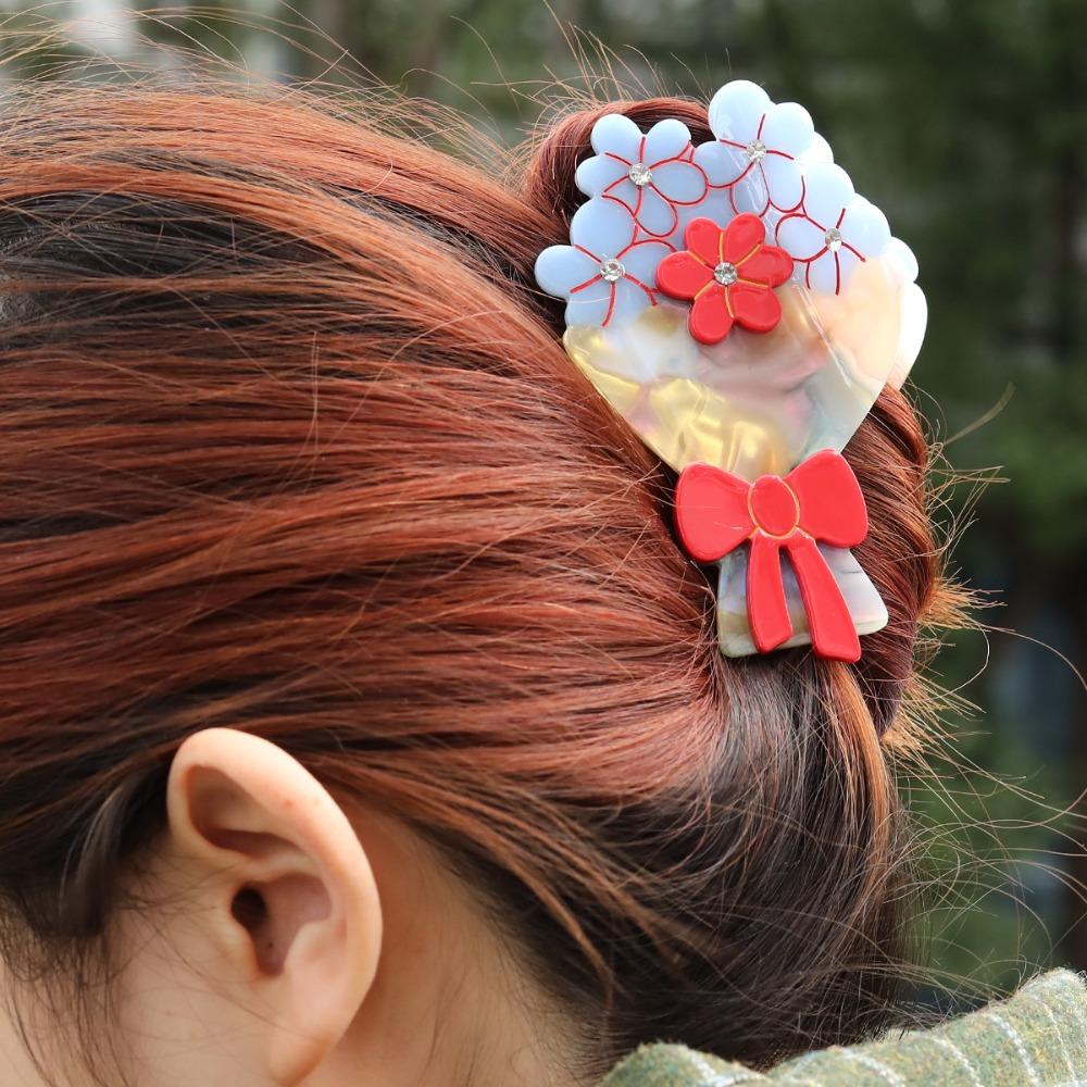 Elegant Flower Hair Clip Vintage Rhinestone Crab Clip Acetate Bouquet Hair Claw  Holiday