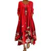 Loose Dress Round Neck Ankle-length Irregular Hem Floral A-line Dress With Pocket for