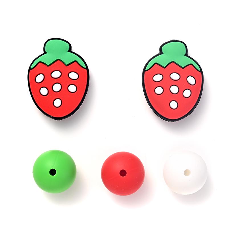 

32Pcs Silicone Beads Baby Teething Food Grade Combination Beads For DIY Strawberry Teether Beads Baby Chewing Teethers