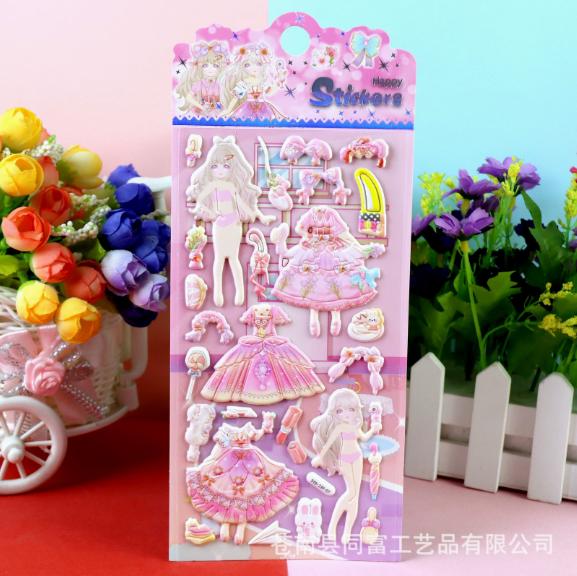 1Pcs Stickers Lovely Cartoon Girls 3D Kawaii Sticker Book Laptop Dress Up Stickers Kids Toys Pegatinas For Children Girl Gifts