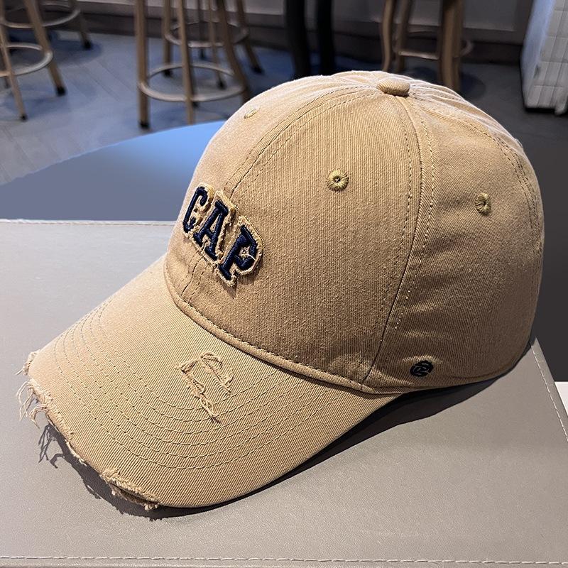 Ripped Sunshade Cap Children Spring And Summer Versatile Letter Embroidery Fashion Hip Hop Baseball Cap Tide Adjustable (54-60) хаки