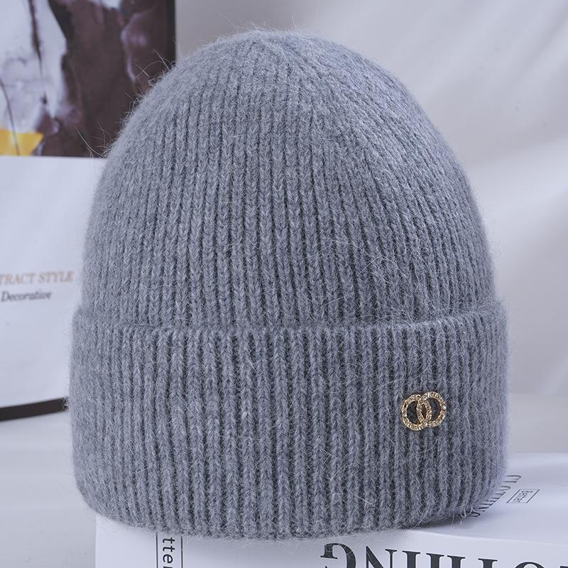 Women's Winter Warm Rabbit Wool Knitted Hat Korean Style Versatile Big Head Circumference Plus Velvet Thickened Windproof Ear Protection Wool Hat