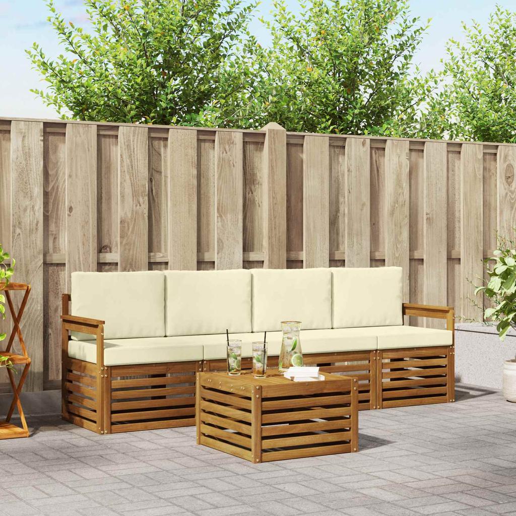 Outdoor Sofa Set 5 pcs Natural and Cream Solid Acacia Wood