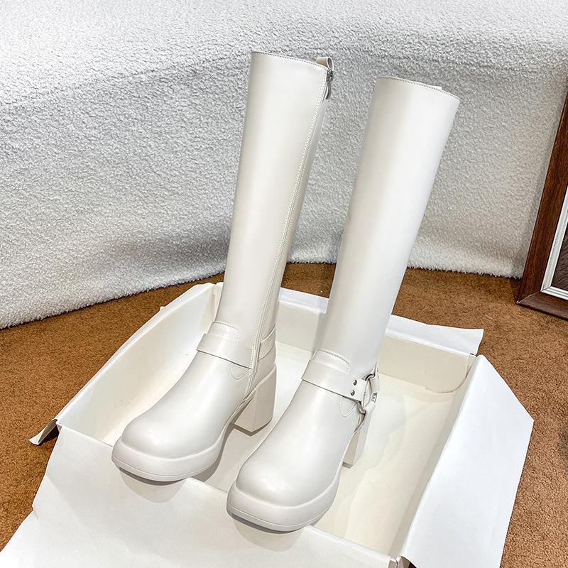 Boots Women's Autumn New Thick-soled High Knight Boots Belt Buckle Thick Heel Western Cowboy Boots Children