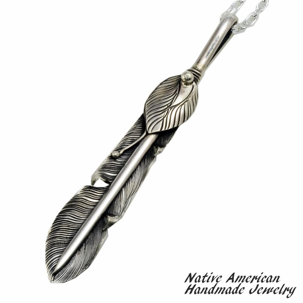 [STERLING SILVER 925] Feather Silver Necklace Pendant Chain AMTHANE-005