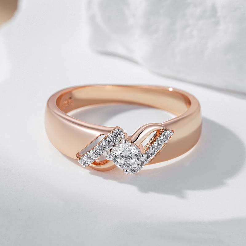 Anelli Lussuosi Lucidi in Zircone Naturale per Donna Colore Oro Rosa Incastonatura Mista Design Sottile Gioielli Quotidiani Sposa Matrimonio