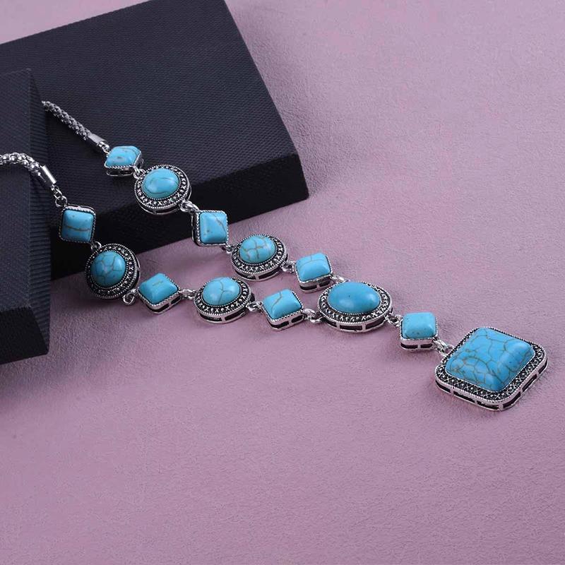 Vintage Boho Türkis Anhänger Halsketten Ethnisch Stil Perlenkette Pulloverkette Halsketten Damenschmuck Geschenke