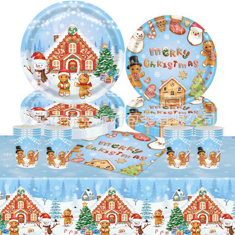 Christmas-themed Party Tableware, Snowflake Paper Cups, Paper Plates, Tissues, Tablecloths, Decoration and Scene Supplies