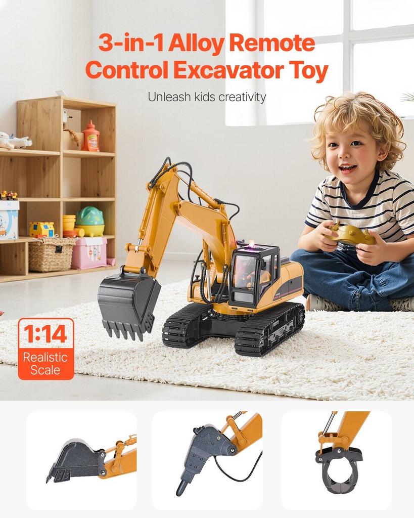 Remote Control Excavator Toy 15 Channel 1:14 Scale RC Excavator Digger