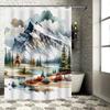 Watercolor Mountain Lake Shower Curtain Nature Landscape Art Bathroom Decor Waterproof With Complimentary Hook Elevate Space