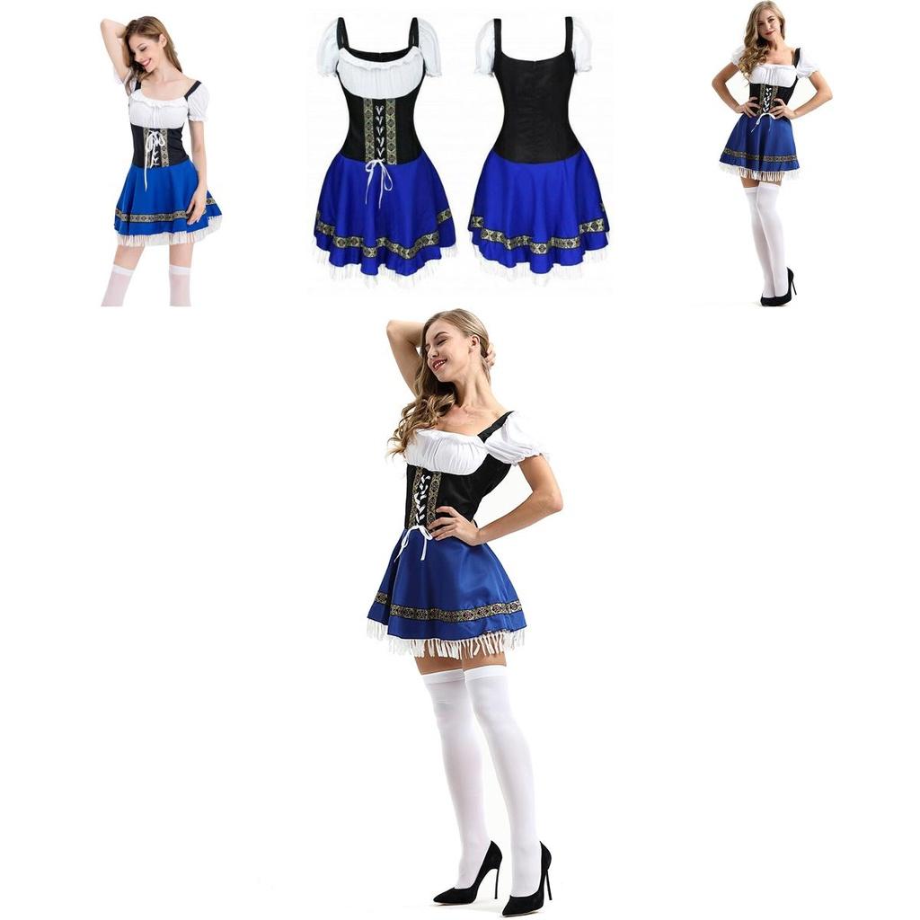 German Bavarian Trachten Beer Dirndl Costume With Delicate Fringed Lace Hem