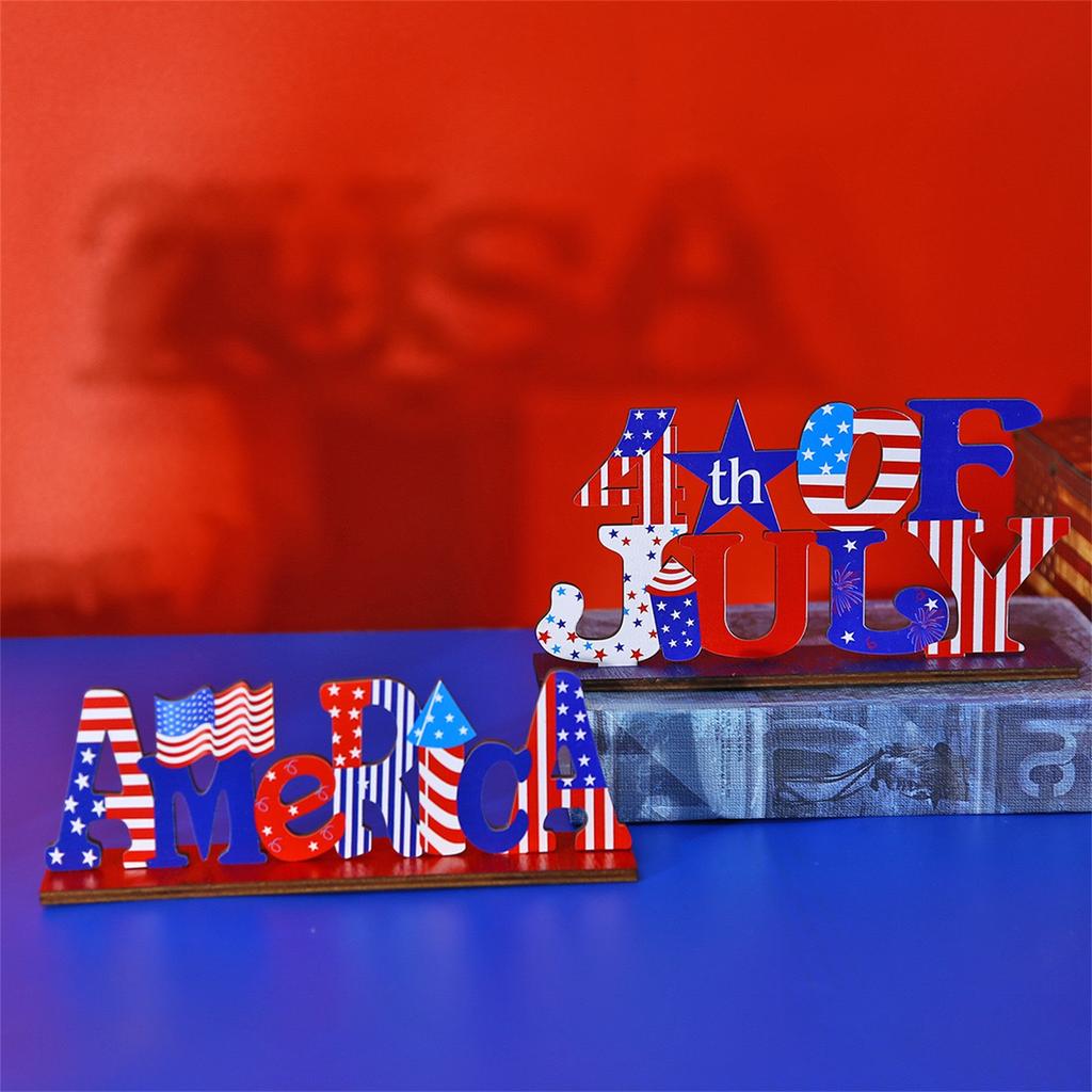 Independence Day Wooden Desktop Decoration Dwarfs Day United States Day Star Flag Creative Decoration