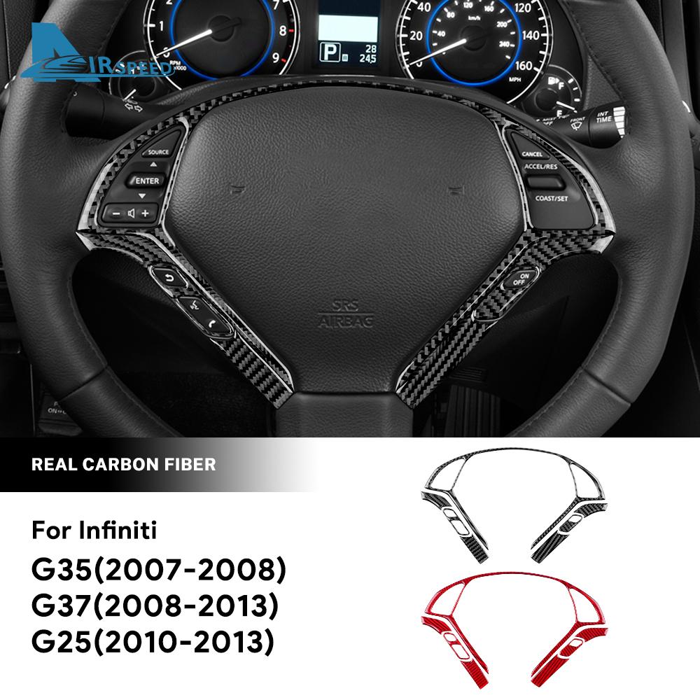 For Infiniti G25 2010-2013 G35 2007-2008 G37 2008-2013 LHD RHD Steering Wheel Button Frame Real Soft Carbon Fiber Sticker Trim