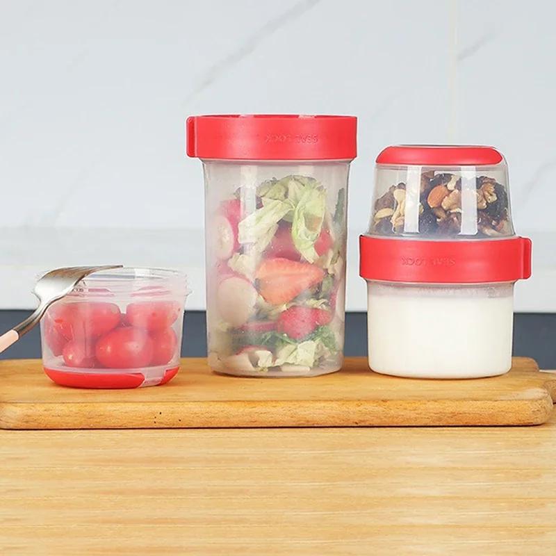 300/480/670/870/1070ML Oatmeal Nut Yogurt Salad Cup Food Storage Box Seal Container Set 2-layer Crisper Cup Sauce Cup Lunch Box