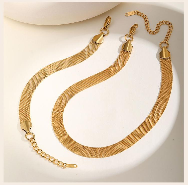 Women Minimalist Choker Mesh Link Chain Necklace, Stainless Steel Gold Plated Skeleton Jewelry