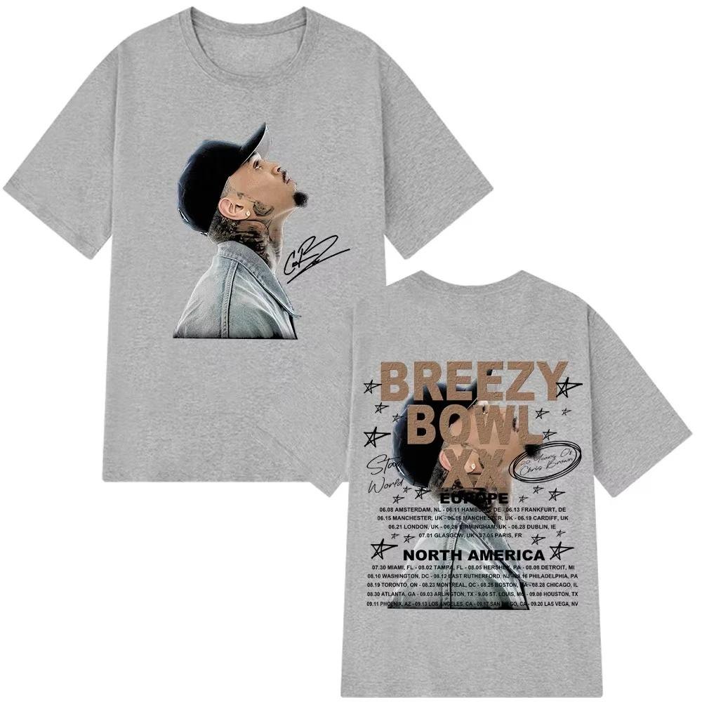 2026 T-shirt Unisex Women Fashion Hip Hop T Shirt Rapper Chris Brown Breezy Bowl XX Tour Cotton Casual Oversized Tshirts Streetwear
