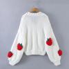 Autunno Abbigliamento Donna Moda Ricamo Fragola Maglione Lavorato a Maglia Cardigan Dolce Scollo a V Manica Lunga a Lanterna Cardigan Larghi Cappotto