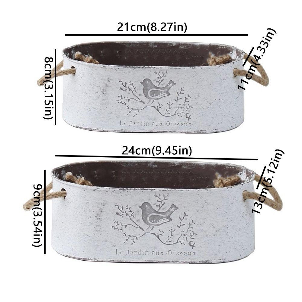 Vintage Style Iron Flower Bucket Distressed Finish Wear-resistant Metal Flower Pot Double Handle Decorative Pot Flower Vase