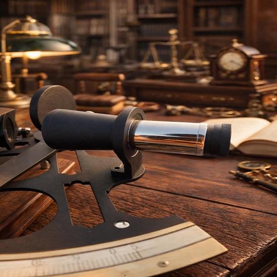 Mosazný námořní sextant Ručně vyrobený sextant z masivní mosazi s dřevěnou krabičkou Dekorativní námořní dárek pro domov, kancelář