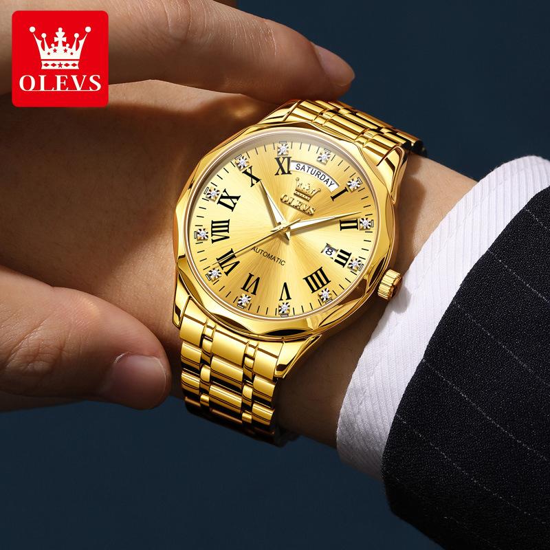 OLEVS Orologio Meccanico da Uomo Classico con Doppio Calendario - Orologio da Polso
