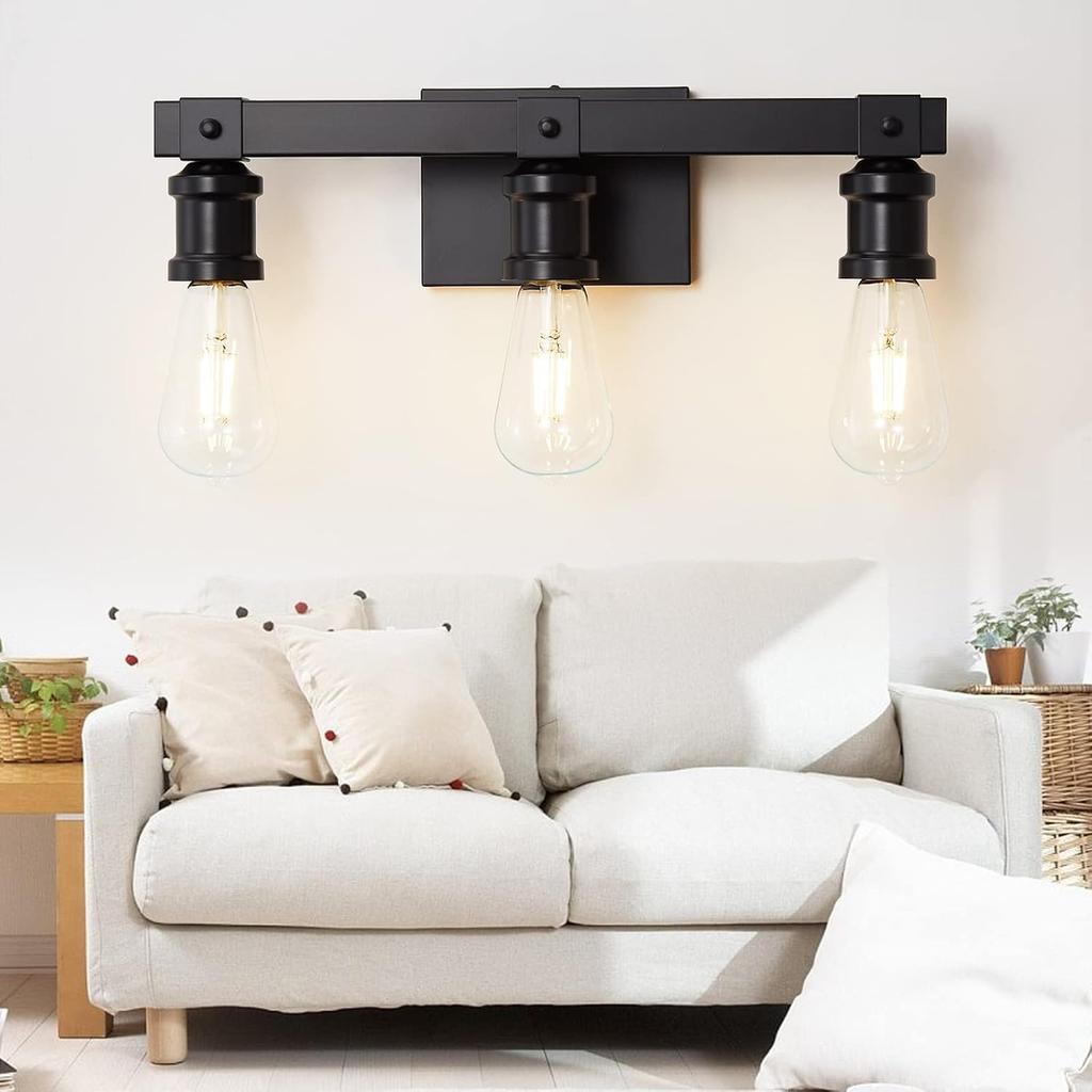 Farmhouse Bathroom Vanity Light Fixtures 3-Light Bathroom Light Fixtures Over Mirror Matte Black Vanity Light Industrial Vintage Wall Light Fixtures
