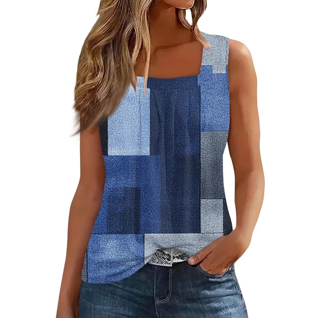 Ärmelloses T-Shirt mit plissiertem, quadratischem Kragen für Damen