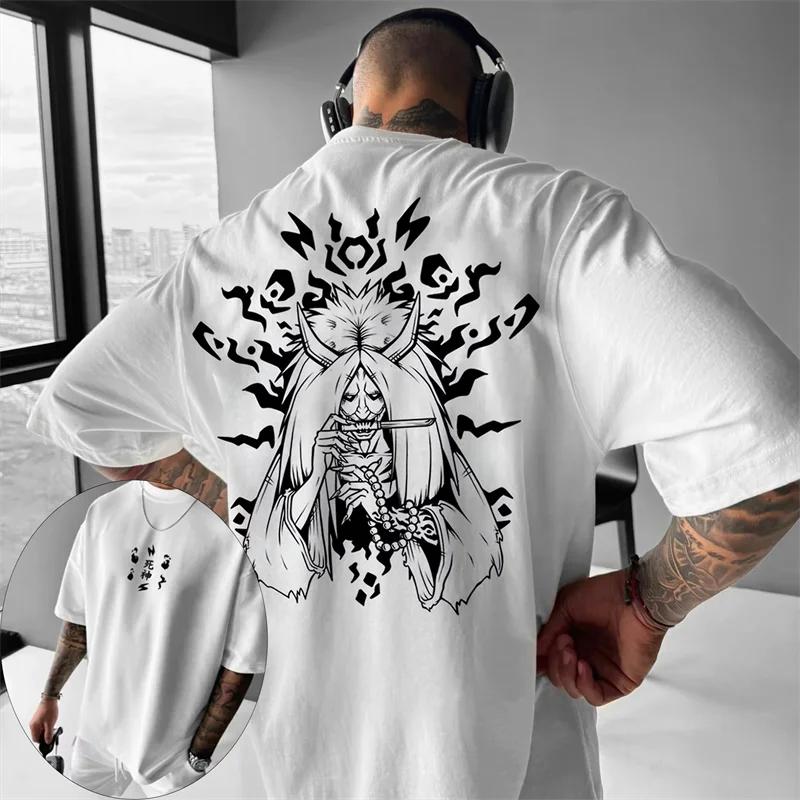 

Мужская футболка с коротким рукавом и круглым вырезом из 100% чистого хлопка с принтом персонажа ужасов из японского аниме Наруто , уличная одежда 4XL