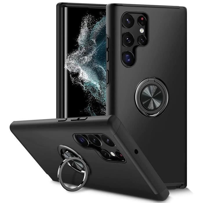 Protective Case - for Samsung Galaxy S23 Ultra - Black Silicone - Support Ring - Shock Absorption