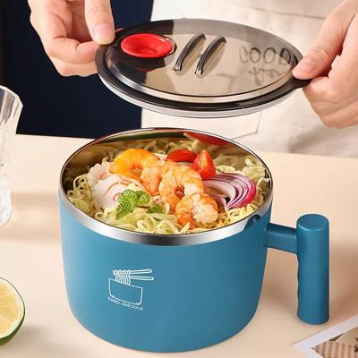 304 Stainless Steel Instant Noodle Bowl with Cover Outdoor Camping Instant Noodle Cup Sealed Portable Drain Bowl