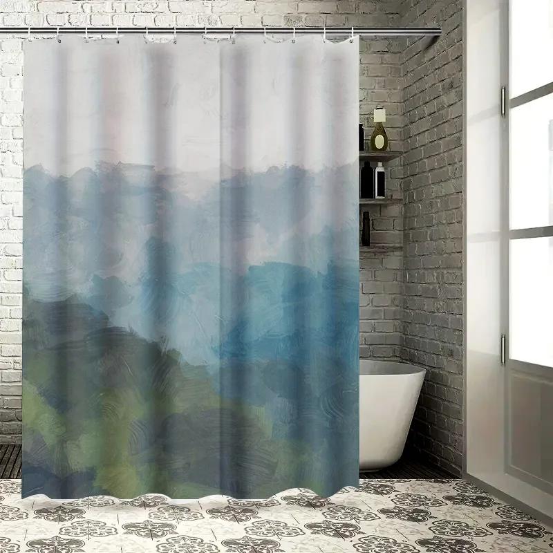 

Painted Blue Green Shower Curtain Waterproof For Bathroom Decor W60H190(CM)-1 Pcs