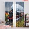2D Flat Printing 2pcs Drapes Old Steam Train Railway Track Spring Nature Landscape Light Filter Festive Backdrops for