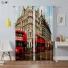 Black And White City Building 3D Printing Curtain Street View Building Red Bus Telephone Booth Simple Modern Decorative Curtain