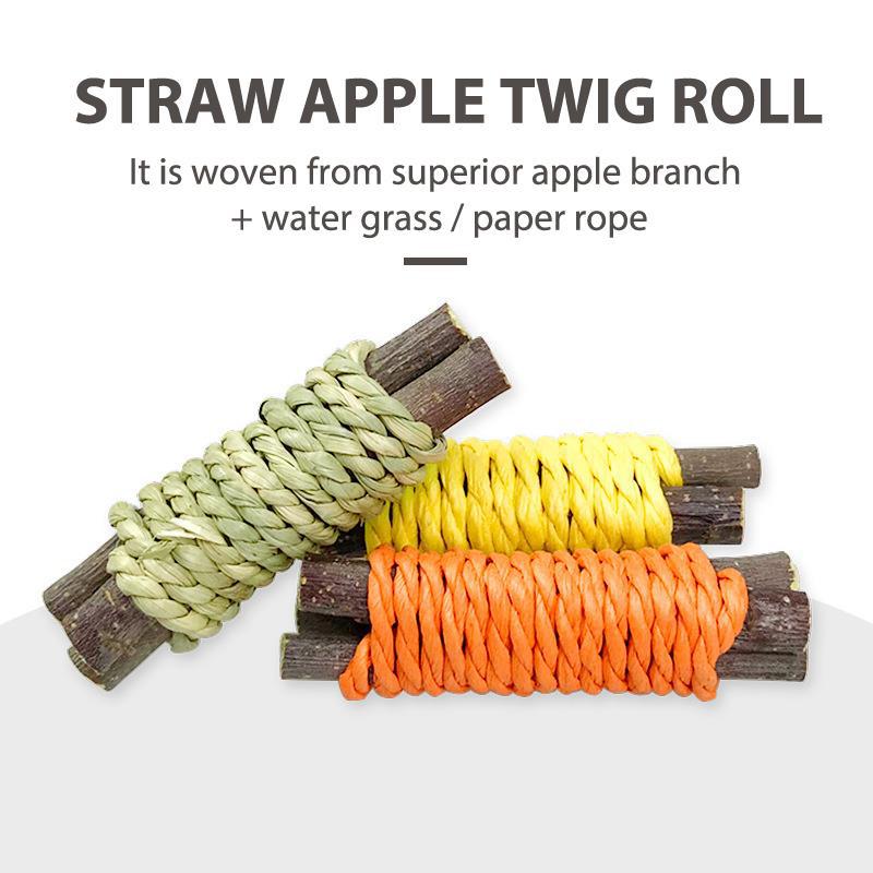 Rabbit Chew Toy Organic Natural Apple Wood Grass Cake Pet Bunny Teeth Grinding Toy For Chinchilla Guinea Pigs Hamsters