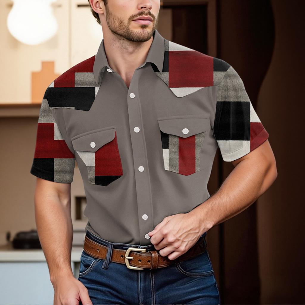 Men'S Fashionable Lapel And Shoulder Length Short Sleeved Casual Top