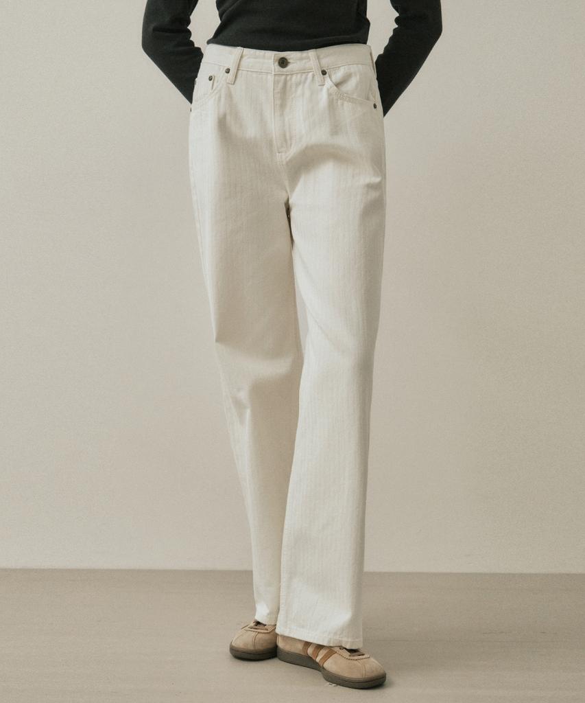 Wednesday Oasis For Woman W/Herringbone Pure Cotton Pants_Ivory(W25-Pt24)