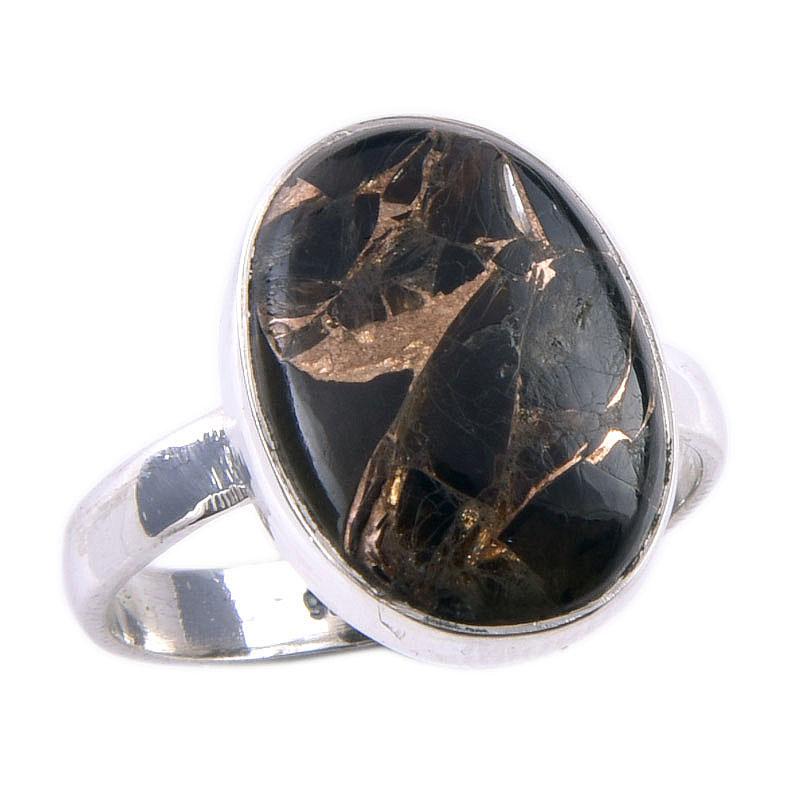 Natural Black Copper Turquoise Gemstone 925 Solid Sterling Silver Ring S.8 J7Q02