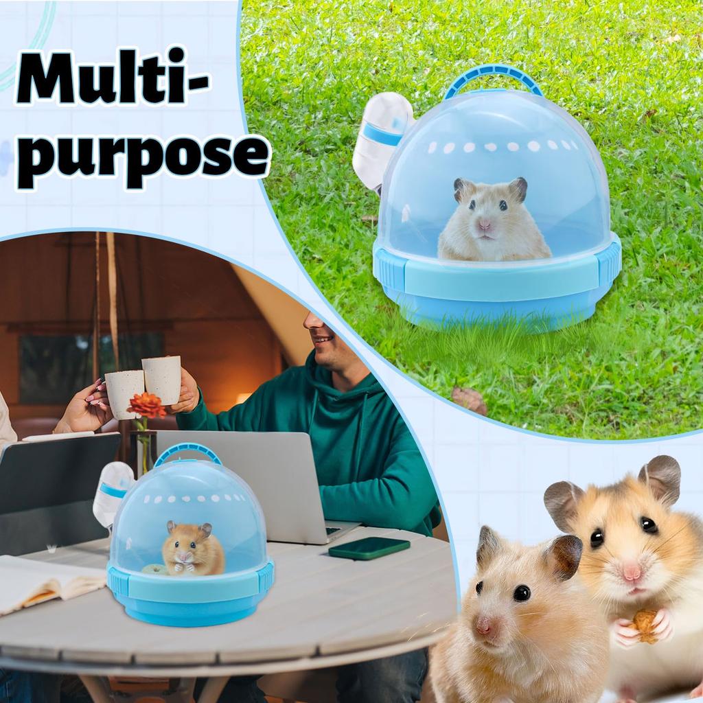Ultra atmungsaktive blaue Hamster-Reisebox mit Trinkflasche & Griff, Sichere Kleintierkäfig für Rennmaus Maus Igel