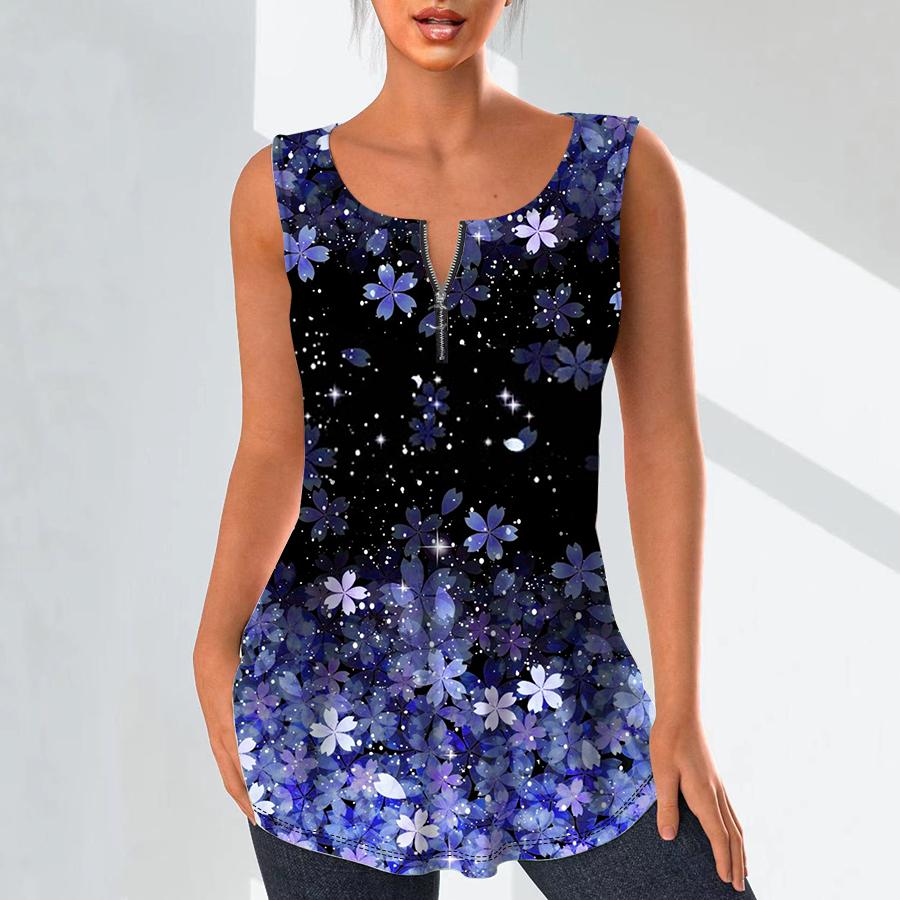 Dámská móda Košile s výstřihem do V Ležérní topy Tričko Dámské 3D Růžové třešňové květy Potisk tílka Halenka velké velikosti bez rukávů Tílka