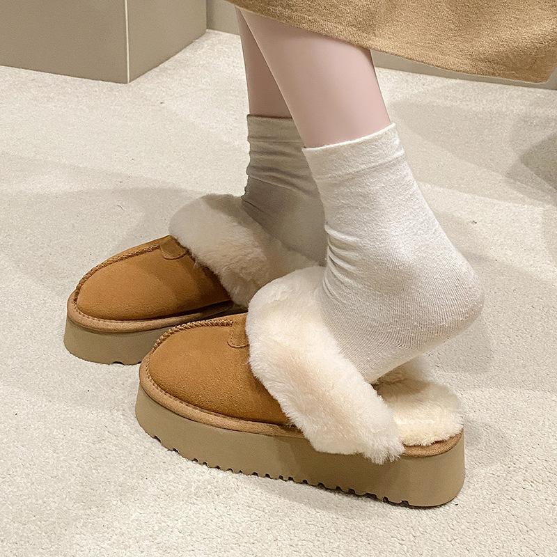 Dicke Sohle flauschige Tasche Kopf Hausschuhe für Frauen zum Tragen 2025 Herbst und Winter neu echtes Fell integriert Plüsch warme Schneestiefel